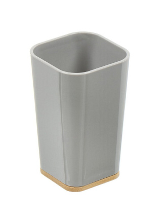 Стакан для зубных щеток, 7.3х7.3х11.2 см, пластик, серый, Бамбук, PS0282GA-TB