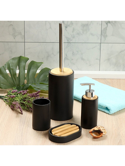 Дозатор для жидкого мыла, Бамбук, пластик, керамика, 6.2x11.7/16.8 см, черный, CE1980AA-LD