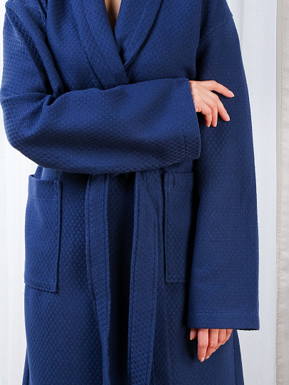 Халат унисекс, вафельный, 100% хлопок, синий, L, 50-52, Silvano