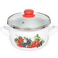 Кастрюля эмалированная сталь, 3 л, крышка стекло, Сантэкс, Ягоды, 1-2430112, индукция