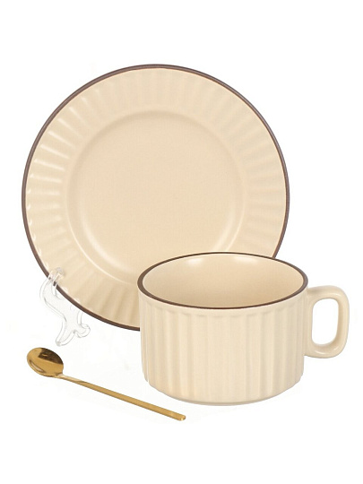 Чайная пара керамика, 3 предмета, на 1 персону, 300 мл, Лен, Y6-10130, подарочная упаковка