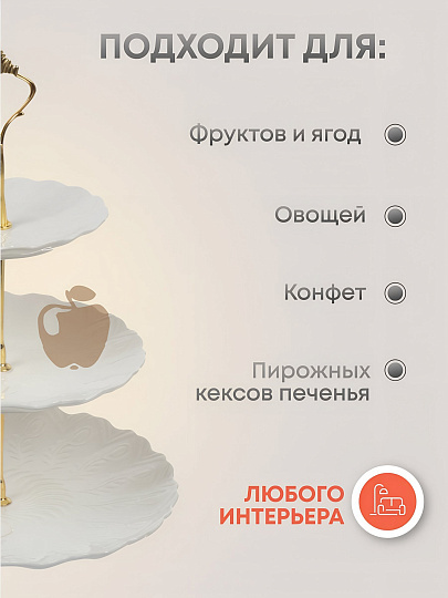 Ваза для фруктов, 3 яруса, керамика, 25.5х2.5, 20.5х2, 15.5х1.5 см, Y4-6315, белая