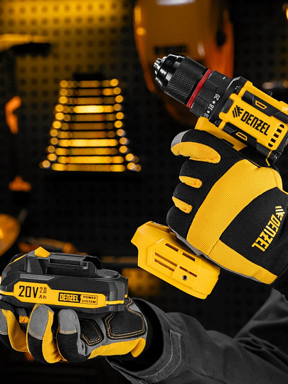 Дрель-шуруповерт аккумуляторный, Denzel, CDH-BL-20, бесщеточный, 20 В, кейс, черно-желтый, 26123