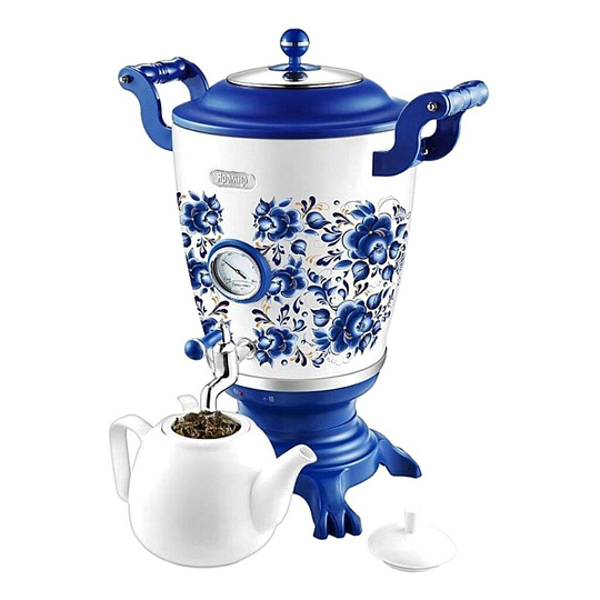 Самовар электрический Яромир, Гжель ЯР-1801, 4 л, 2300 Вт, скрытый нагревательный элемент, металл