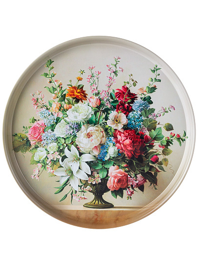 Поднос сталь, 33 см, круглый, Agness, Stil life, Букет, сервировочный, 898-071