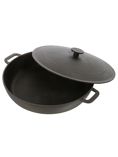 Жаровня чугун, d32 см, ручки дужки, крыш чугун, Гардарика, черная, 1832-3, с крышкой, индукция