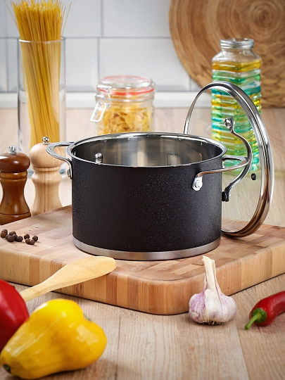 Кастрюля нержавеющая сталь, 3.9 л, крышка стекло, Daniks, Денвер, GS-01337-20CA, индукция