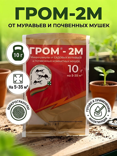 Инсектицид Гром-2М, от муравьев и комнатных почвенных мушек, гранулы, 10 г, Зеленая аптека Садовода