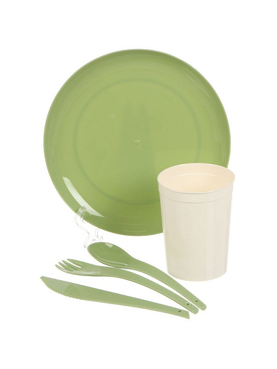 Набор для пикника на 4 персоны, 21 предмет, полипропилен, зеленый, Plast team, PT405212000