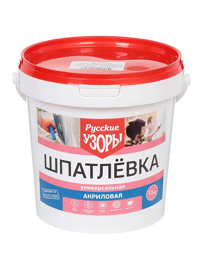 Шпатлевка Русские узоры, акриловая, универсальная, для внутренних и наружных работ, 1.5 кг