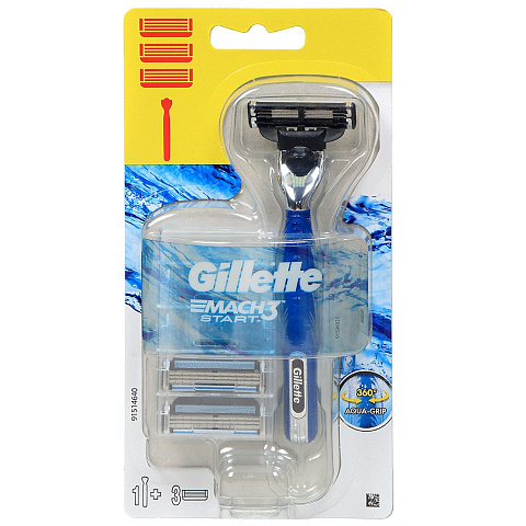 Станок для бритья Gillette, Mach3 Start, для мужчин, 3 лезвия, 3 сменные кассеты, MAG-81655033
