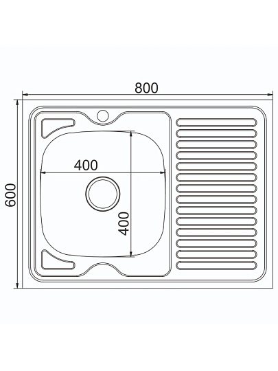 Мойка кухонная накладная, Mixline, нержавеющая сталь, 800х600 мм, левая, 0.8 мм, с сифоном