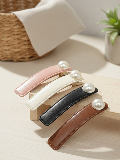 Набор зажимов для волос 6 см, 4 шт, металл, полимер, в ассортименте, с бусиной, Y4-11628