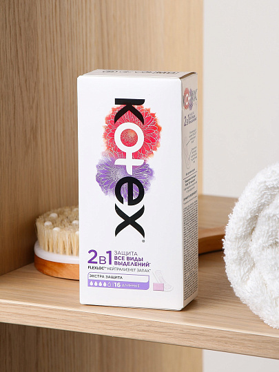 Прокладки женские Kotex, 2 в 1, ежедневные, 16 шт, длинные, 9426080
