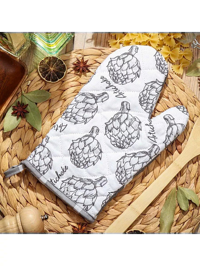 Прихватка-варежка 30х17 см, рогожка, 100% хлопок, Радушная хозяйка, Артишоки, 2177