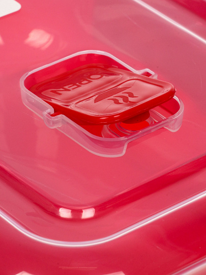 Контейнер пищевой пластик, 1.3 л, 15.5х22.5х6.5 см, красный, прямоугольный, с клапаном, DDStyle, 31204