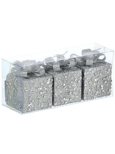 Набор елочных украшений Подарки, 3 шт, серебро, 6 см, Y4-9494