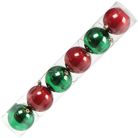 Елочный шар 6 шт, красный, зеленый, 8 см, пластик, SY18CBB-48