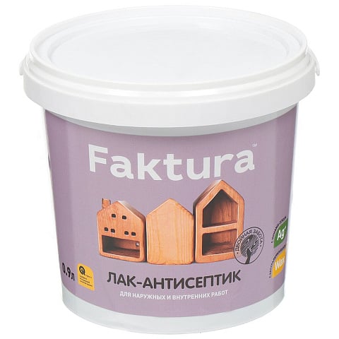 Лак-антисептик Faktura, шелковисто-матовый, полиакриловый, тик, для внутренних и наружных работ, 0.9 л