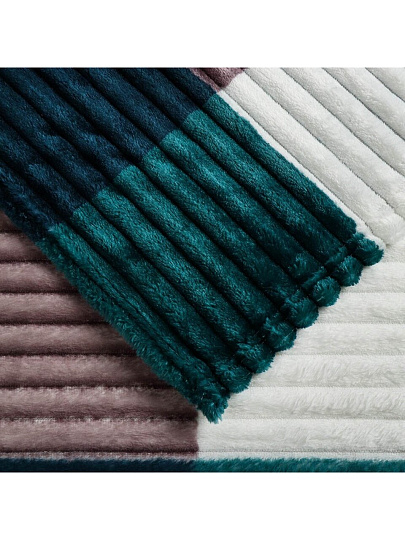 Плед евро, 200х220 см, велсофт жаккард, 100% полиэстер, Silvano, Полоски, Клетка, бирюзовый, SТ-203/ST-346