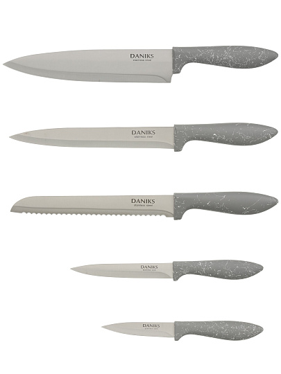 Набор ножей 6 пр, нерж сталь, рук пласт, с подст, пласт, Daniks, Гранит, W-A371