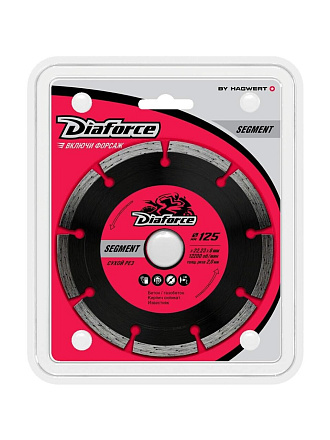 Диск отрезной алмазный по бетону, Diaforce, Segment, сегментный край, 125х22.23х2 мм, сухой рез, 500125