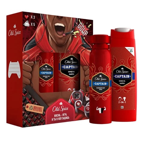 Набор подарочный для мужчин, Old Spice, Captain, дезодорант спрей 150 мл + гель для душа+шампунь 250 мл