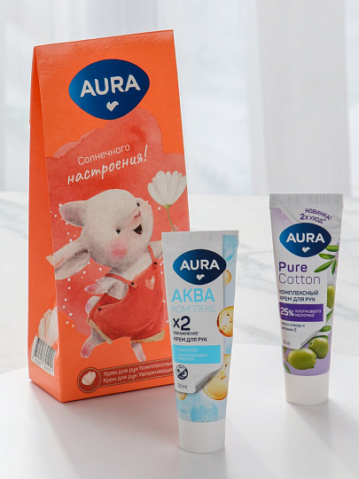 Набор подарочный для женщин, Aura, крем для рук, увлажняющий 30 мл, крем для рук, комплексный 30 мл