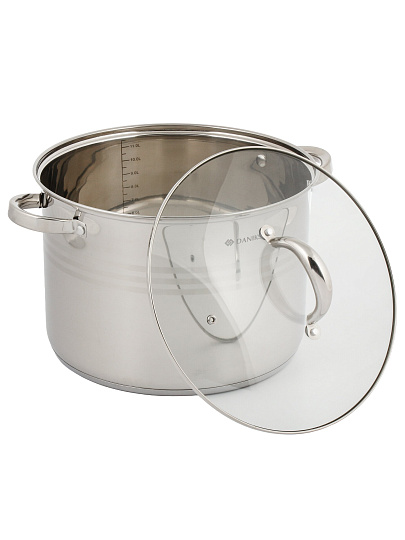 Кастрюля нержавеющая сталь, 12 л, крышка стекло, Daniks, Общепит, SP-6BP-12/SP-6BP-13, индукция