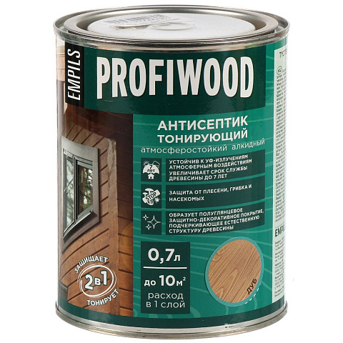 Антисептик Profiwood, для дерева, тонирующий, дуб, 0.6 кг