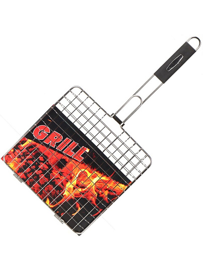 Решетка барбекю 280х280 мм, серебристая, нержавеющая сталь, рукоятка резина, C030001