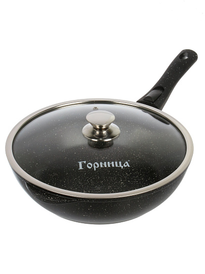 Сотейник алюминий, 28 см, антипригарное покрытие, Горница, Гранит Induction, Ист2813аг, с крышкой, съемная ручка, индукция
