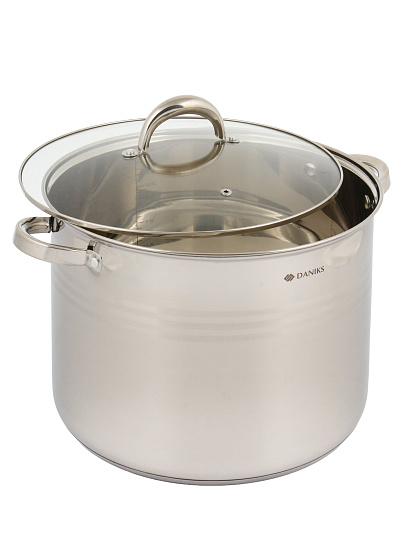 Кастрюля нержавеющая сталь, 16 л, крышка стекло, Daniks, Общепит, SD-6BP-16, индукция