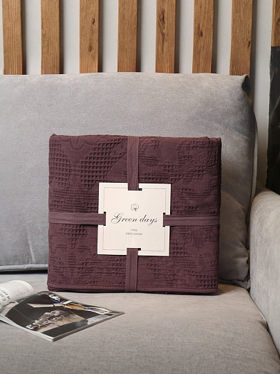 Плед евро, 200х220 см, 100% хлопок, Barkas, Green Days, коричневый, AI-2209005