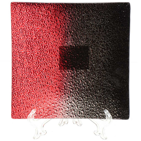 Тарелка обеденная, стекло, 19.5 см, квадратная, Y3-1640, черно-красная