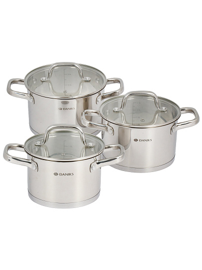 Набор посуды нерж, 6 пр, кастрюли 2.1,2.9,3.9, DNN3, SD-A17-6