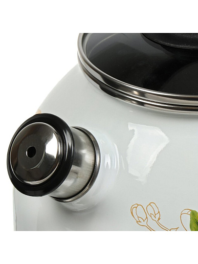 Чайник сталь, эмалированное покрытие, 3 л, со свистком, с пластиковой кнопкой, Сибирские товары, Лимоны, индукция, белый, С2717.3