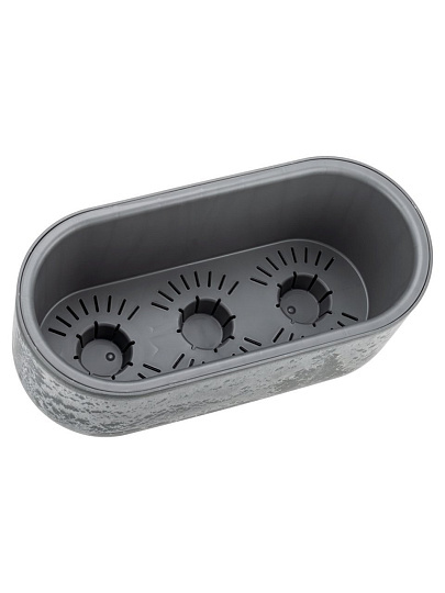 Кашпо пластик, 6 л, 18.6х38.5х16.2 см, овал, со вставкой, серый слайн, Idea, Микрит, М 3274