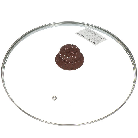 Крышка для посуды стекло, 28 см, Daniks, Коричневый Мрамор, металлический обод, кнопка бакелит, HA246B