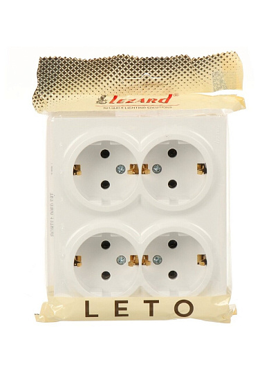 Розетка открытой установки, 4 гнезда, с заземлением, 16 А, 220 В, пластик, IP20, белая, закрытый корпус, Lezard, Leto, 752-0200-127BDP