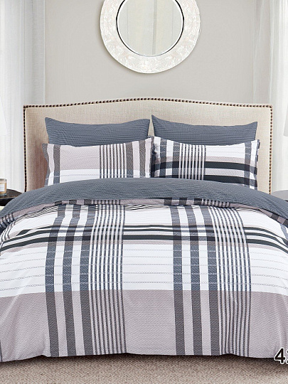 Постельное белье евро, простыня 220х240 см, 2 наволочки 70х70 см, пододеяльник 200х220 см, Silvano, поплин, Клетка Серый, 30/421-PC/SLV