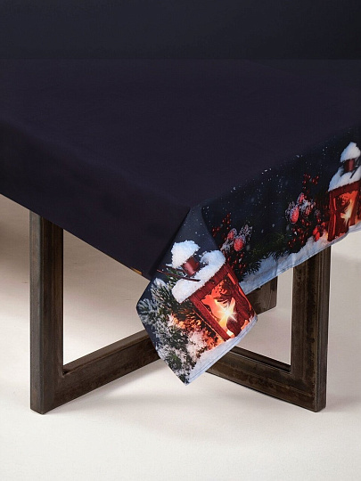 Скатерть 145х180 см, 100% хлопок, 200 г/м2, Новогодний фонарик, синяя