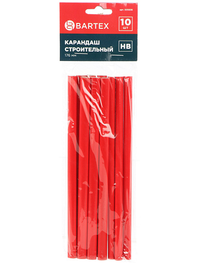 Карандаш плотника, 176X10X7.5 мм, HB, 4.0X2.0X176 мм, 10 шт, Bartex