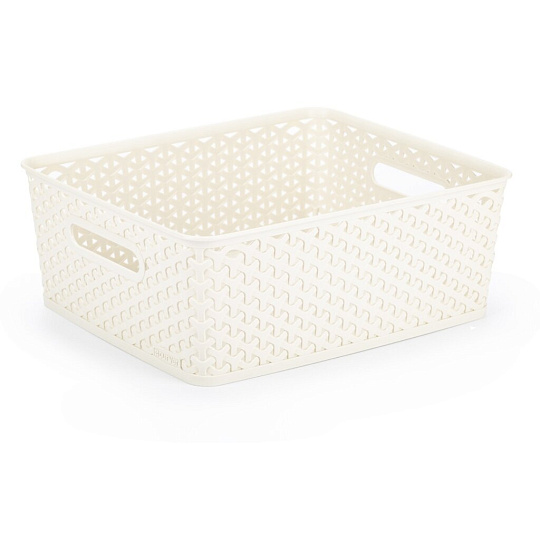 Корзина для хранения, 13 л, прямоугольная, плетеная, пластик, кремовая, Curver, My Style М, 196852