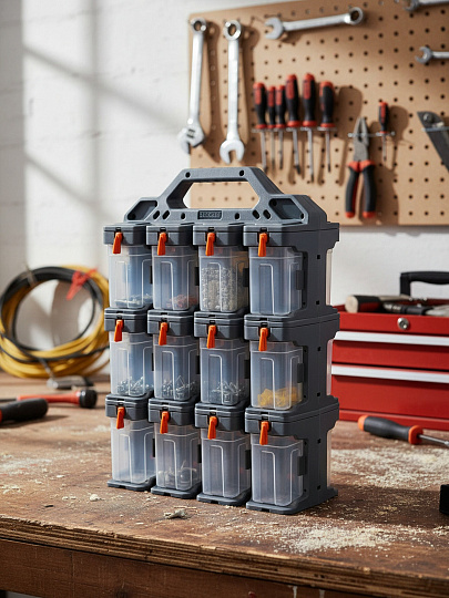 Ящик-органайзер для инструментов, 15х31х43 см, пластик, Blocker, Expert, 24 модуля, серо-свинцовый, оранжевый, BR395112026