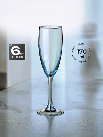 Бокал для шампанского, 170 мл, стекло, 6 шт, Glasstar, Васильковый 3, RNVS_1687_3