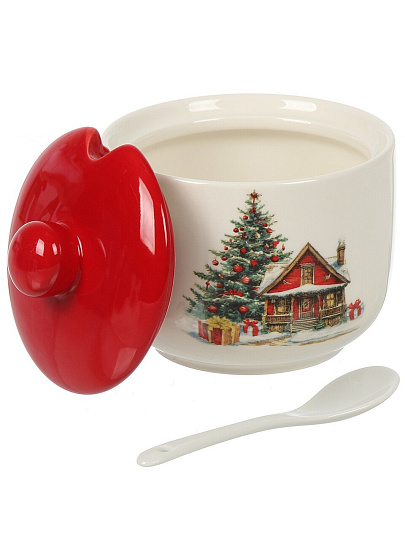 Сахарница 500 мл, доломит, 11.2х11.2х11 см, с ложкой, Daniks, Уютный дом