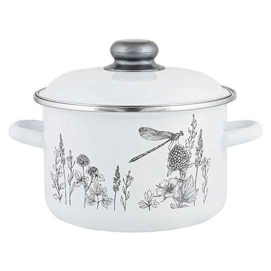 Кастрюля эмалированная сталь, 2 л, крышка сталь, цилиндрическая, Appetite, Flora-2, 1RD161M, индукция