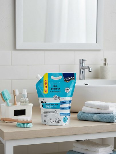 Гель для стирки Qualita, 3 л, универсальный без запаха, дой-пак