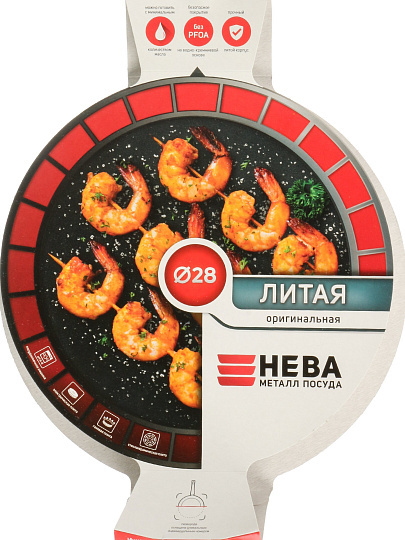 Сковорода литой алюминий, 28 см, антипригарное покрытие, Нева Металл Посуда, Оригинальная, низкая, 4528